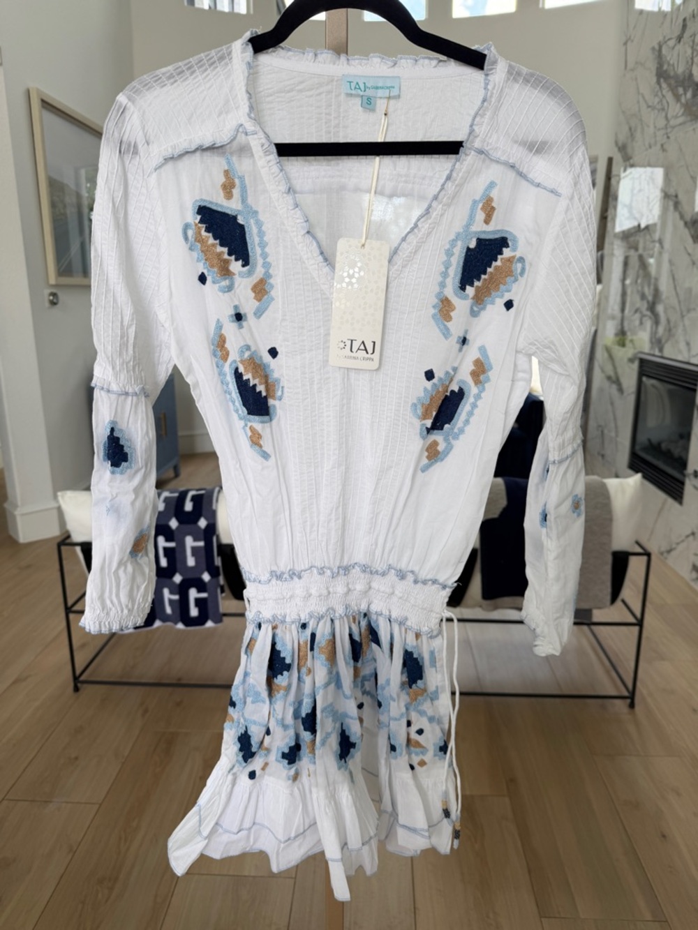 TAJ by Sabrina Crippa Hand-Embroidered Mini Dress – White | Size Small | NWT